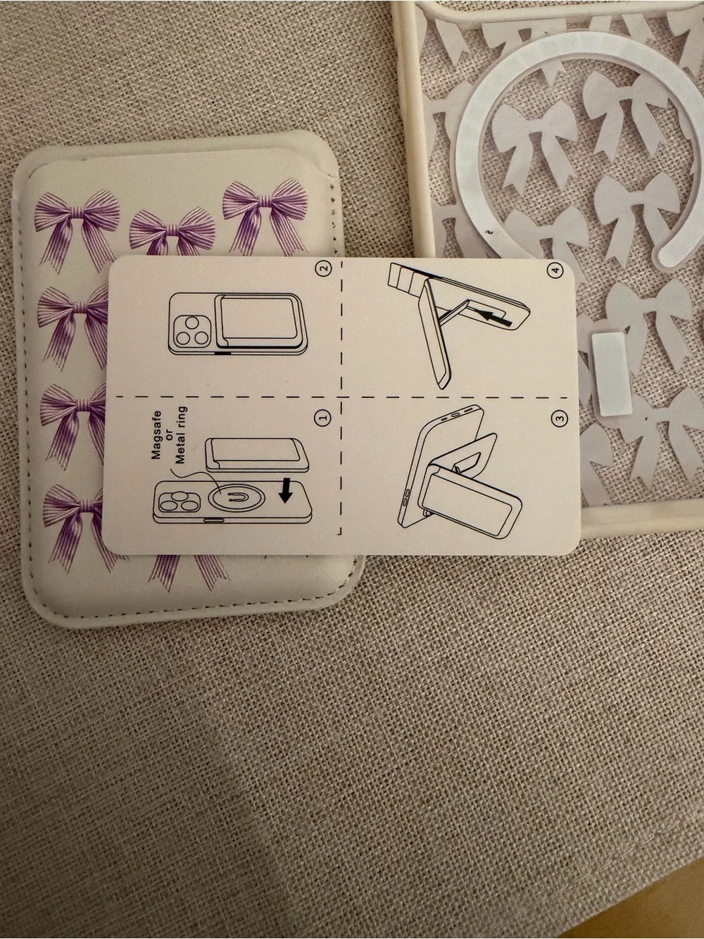 Lavender Bow MagSafe iPhone 17 Pro Case w/ Magnetic Card Wallet Stand NWOT